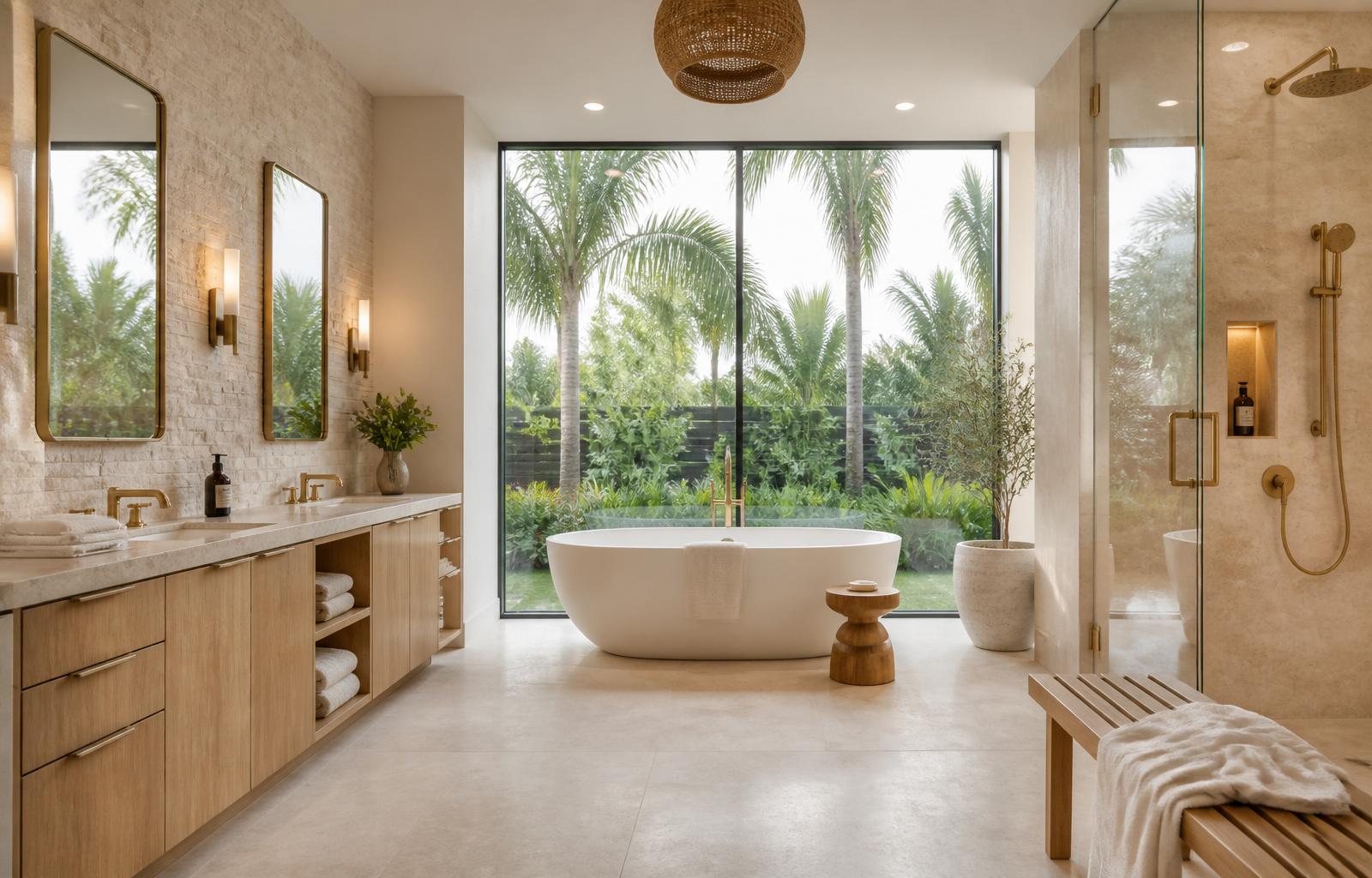 Luxury bookmatched marble bathroom