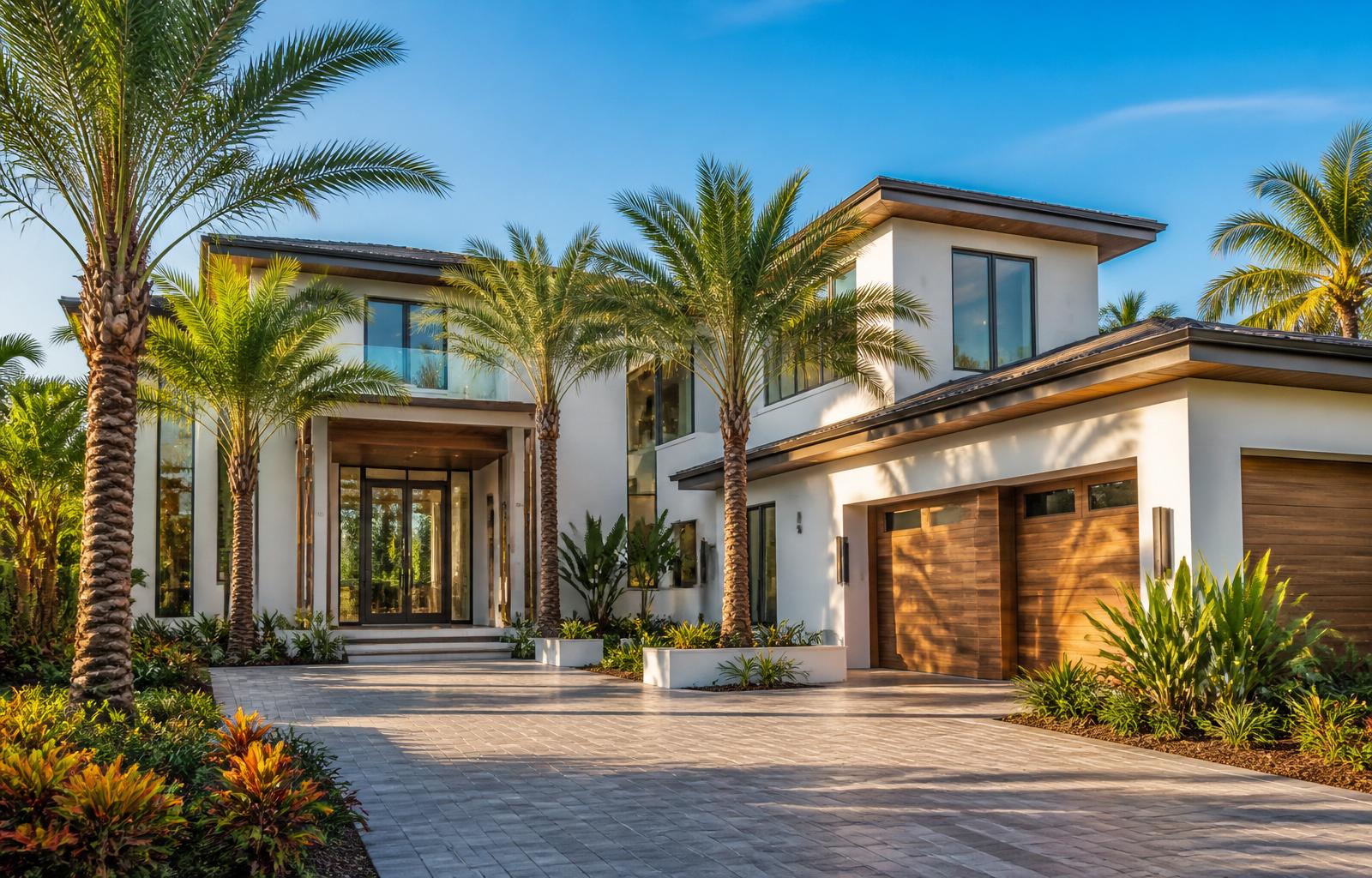 Modern custom home at golden hour