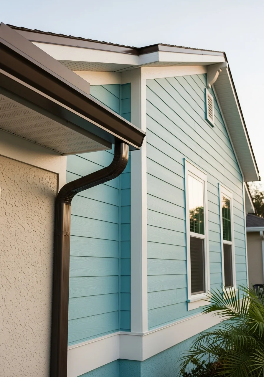 Close-up of a Tampa Bay home's exterior with professional workmanship visible on siding and trim.